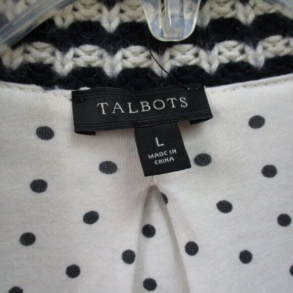Womens Talbots Wool Blend Long Boho Sweater Ivory Blue Open Front Size Large - Picture 7 of 7